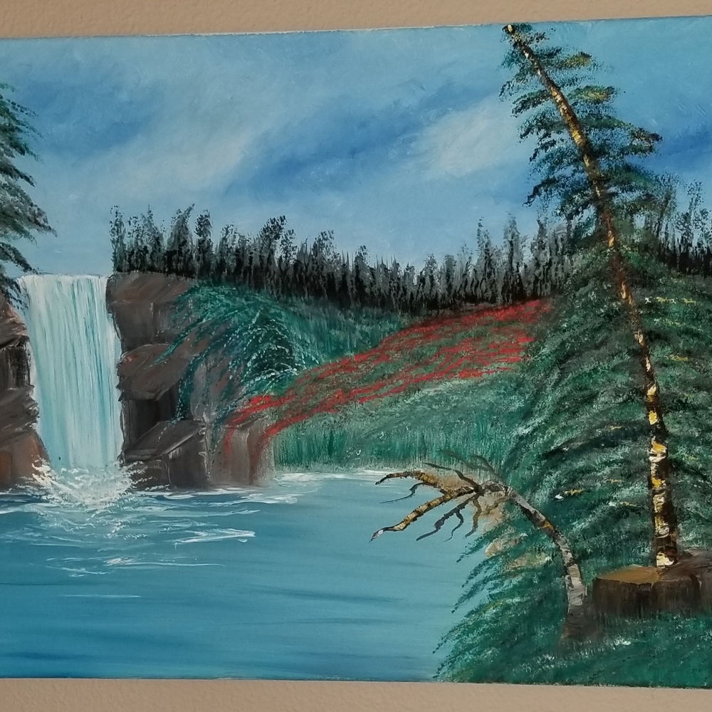 WATERFALL OIL PAINTING 16 x 20 canvas original.